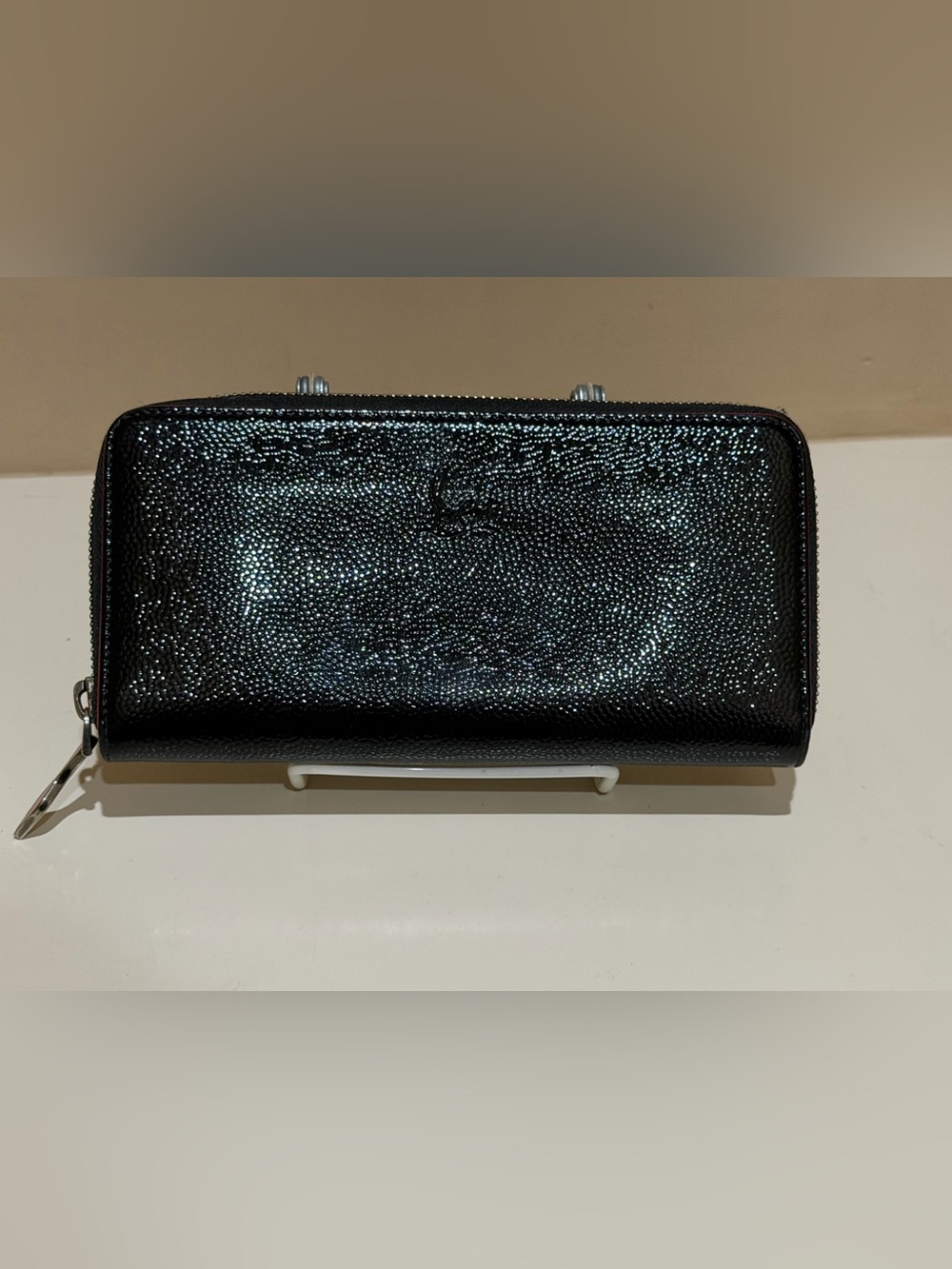 Christian LOUBOUTIN Black Patent Zip-Around Wallet